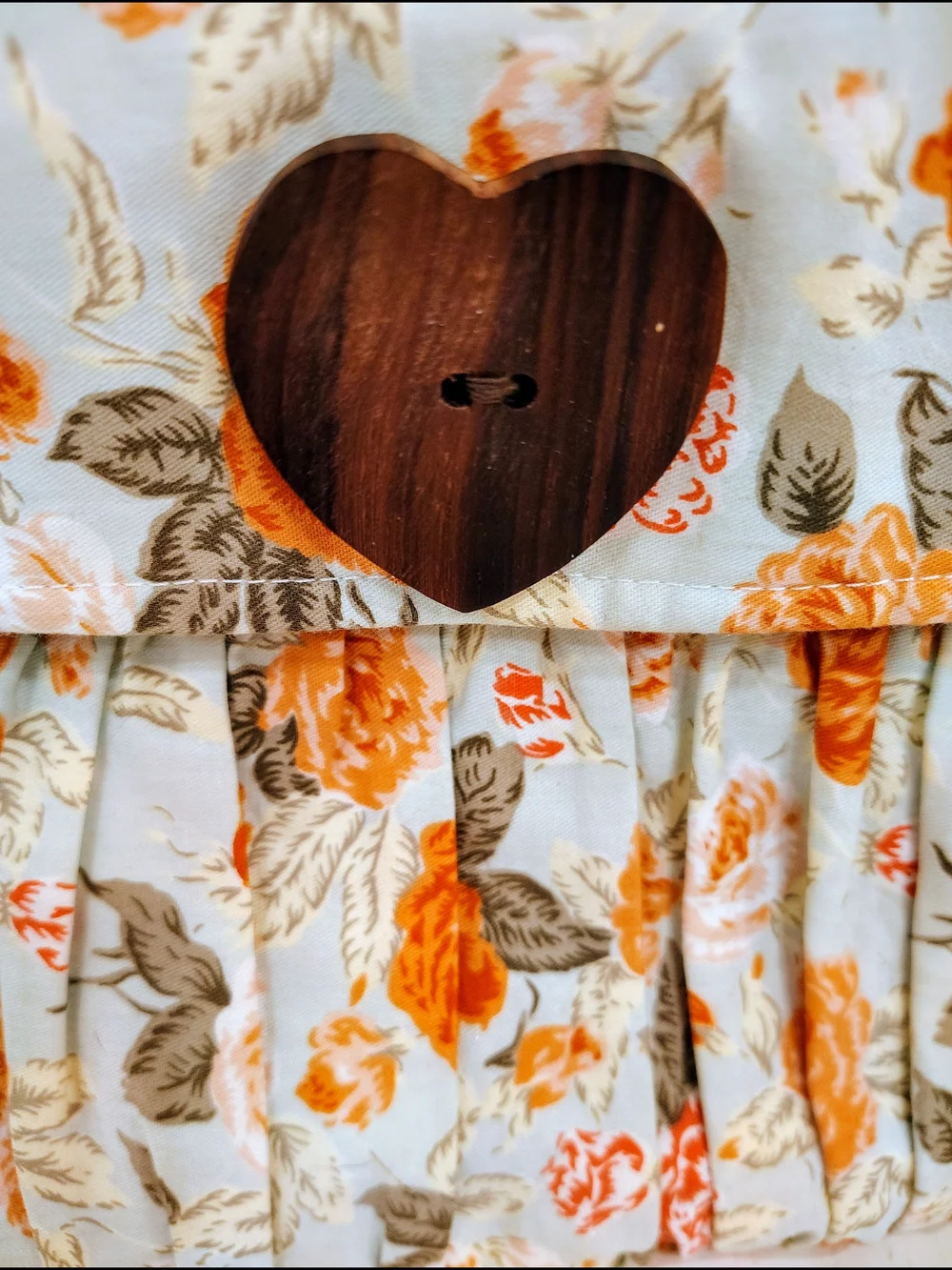 Handmade New Floral Pleated Dress with Wooden Heart Button